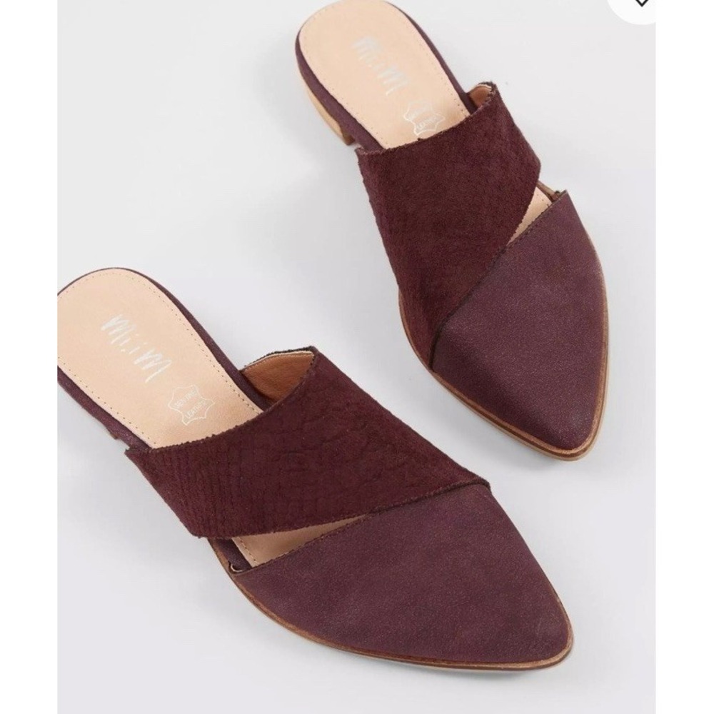 Mi.iM‎ Womens Epic Two Tone Mule Faux Leather Slide Leather Footbed Burgundy 10